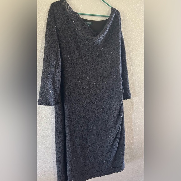 Lauren by Ralph Lauren Black cowl neck  Sequin and Floral Lace Dress size 22W - Picture 2 of 6